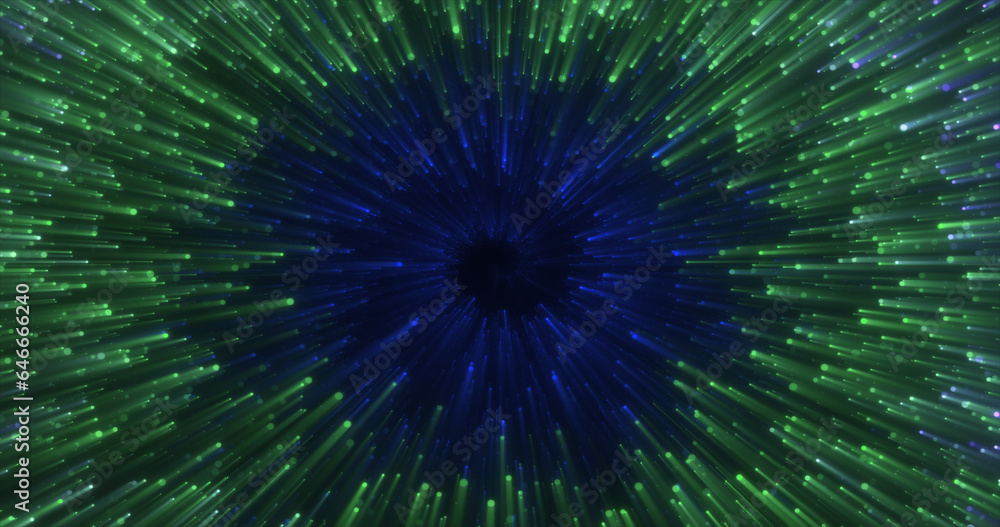 Aufkleber abstract green energy magical glowing spiral swirl tunnel particle background with bokeh effect