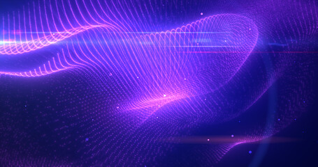 Purple glowing energy bright particles light lines and waves abstract background © Bolbik