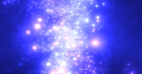 Abstract blue energy magic round particles round with bokeh effect glowing background