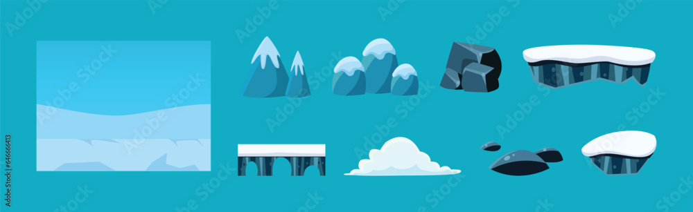 Poster nature landscape flat elements for game design vector set