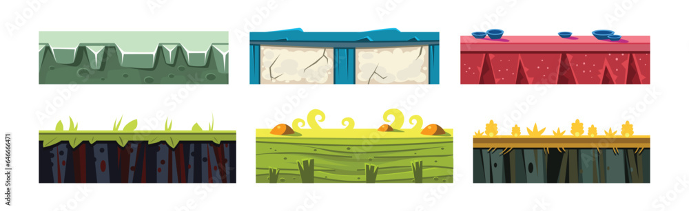 Poster seamless ground texture and game level platform vector set