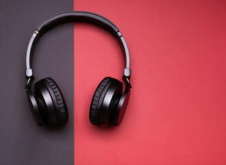 Fototapeta na wymiar Black friday headphone on red and black background