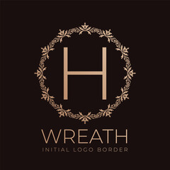 letter H wreaths border initial vintage logo design