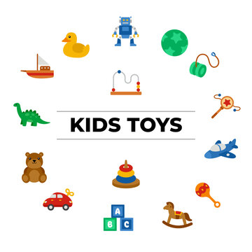 Baby toy isolated, vector set kids toys design