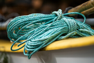 rope on a lobster fishing boat in tasmania australia