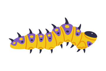 Yellow Caterpillar as Larval Stage of Insect Crawling and Creeping Vector Illustration