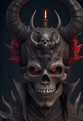 Demon King, Lord devil, evil skull in dark world, hell - obrazy, fototapety, plakaty