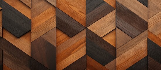 Wooden tangram parquet with abstract striped texture.