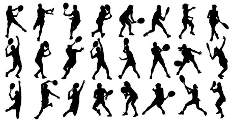 set of silhouettes of tennis player of vector - obrazy, fototapety, plakaty
