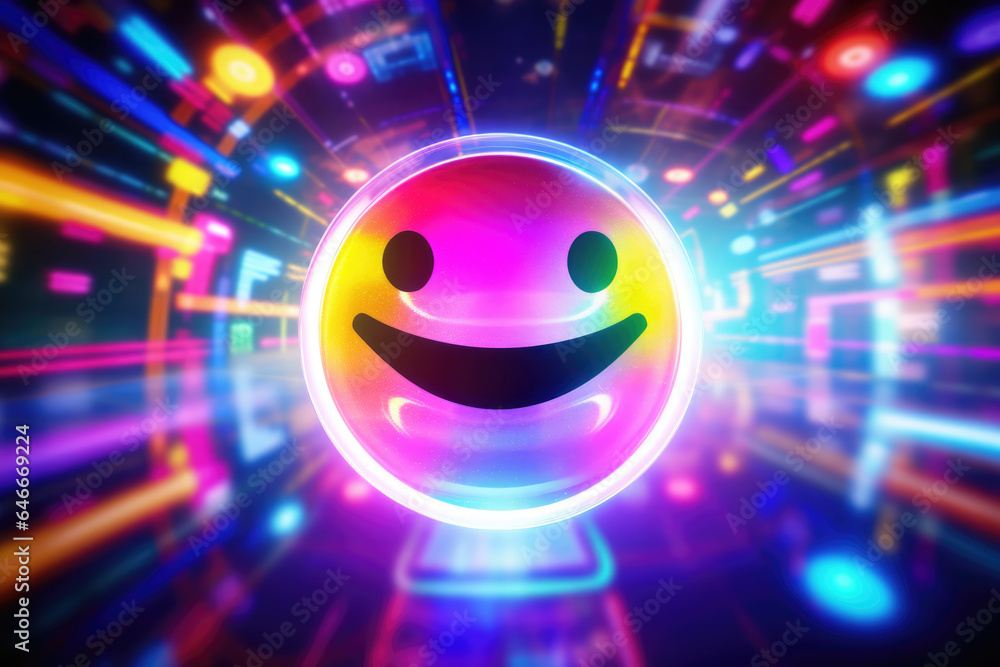 Poster glowing smiley face in front of vibrant and lively background. this picture can be used to add cheer