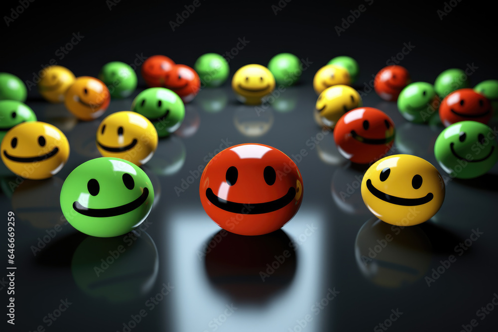 Poster group of colorful balls with smiley faces on them. perfect for adding touch of fun and happiness to 