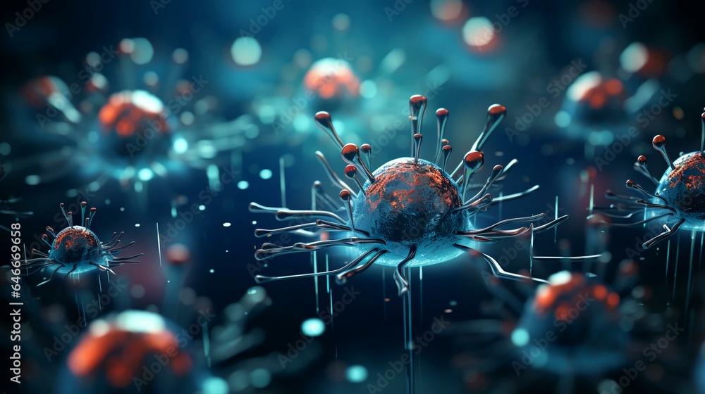 Poster close up under a microscope view of abstract viruses background
