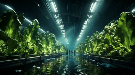 Obraz premium Green eco-friendly hydroponic farm for growing greens and plants in artificial conditions