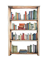 Bookshelf on transparent background, Generative Ai