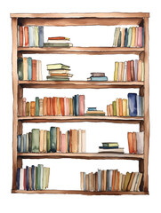 Watercolor painting of bookshelf on transparent background, Generative Ai