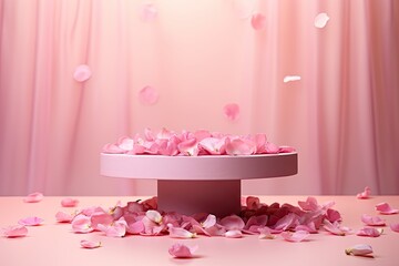 Beauty skincare product display with cherry blossom