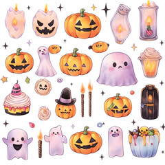 colored pencil set of halloween theme witch element vector illustration