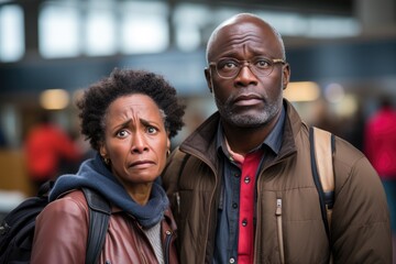 Travel Frustration: Annoyed Retired Tourists with Luggage