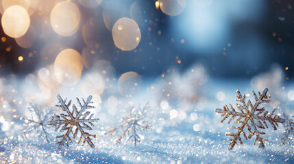 Beautiful festive winter background, shiny snowflakes, snow-white falling sparkling snow, out of focus