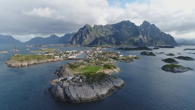 Reine Village, Lofoten Islands, Norway-view of the football stadium (aerial photography)