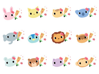 動物の顔　アイコンセット（正月）