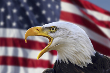 Bald eagle concept with USA flag on the background