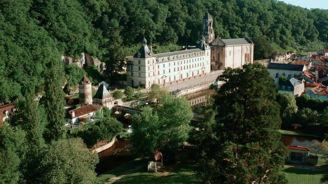 Overhead view of Brant&ocirc;me and the town hall, aerial view in springtime, the south-western Venice