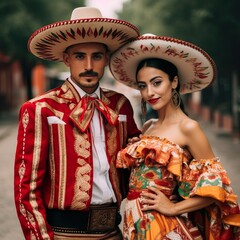 Mexican couple in Mexican traditional cultural attire  