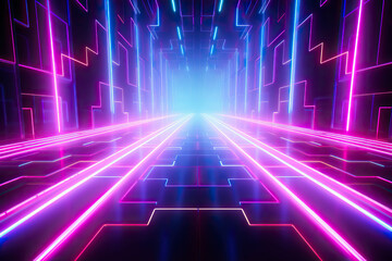 Abstract background with glowing neon lines.