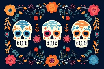  Dia de los muertos Day of the dead composition background with skull and flowers 