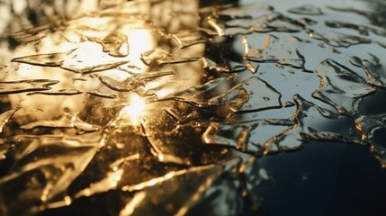 Beautiful ice patterns on a frozen water. Generative AI.
