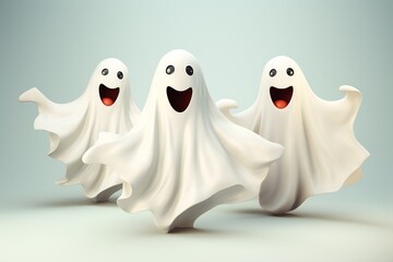 Funny white Halloween ghosts clip art isolated on white background Generative AI