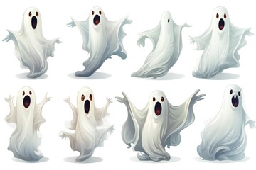 Funny white Halloween ghosts clip art isolated on white background Generative AI