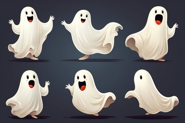 Funny white Halloween ghosts clip art isolated on white background Generative AI