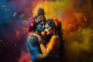 Lord Krishna and radha symbol of love. lord in hinduism. - obrazy, fototapety, plakaty