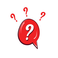 Question icon red, speech bubble symbol on white background, vector