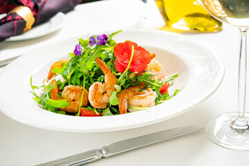 salad with shrimps and fresh herbs