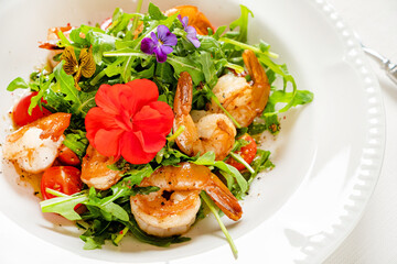 salad with shrimps and fresh herbs
