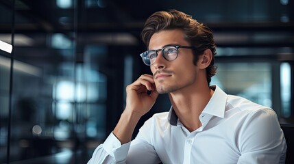 Young businessman thinking about work plan in office