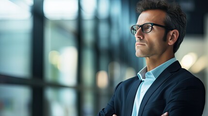 Fototapeta premium Young businessman thinking about work plan in office