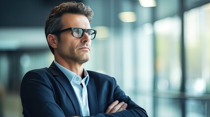Fototapeta premium Young businessman thinking about work plan in office