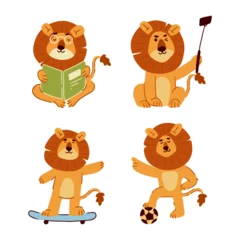 Tuinposter Aap Lion . Set of cute cartoon characters . Hand drawn style . White isolate background . Vector .