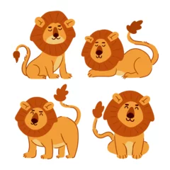 Fotobehang Aap Lion . Set of cute cartoon characters . Hand drawn style . White isolate background . Vector .