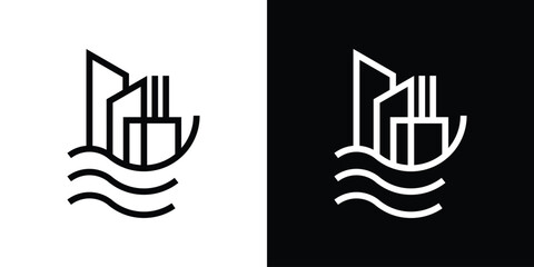urban building logo design combined with waves