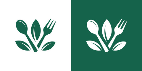 healthy food logo design with spoon and leaf elements