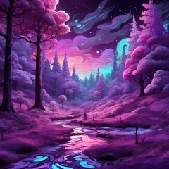 beautiful purple background forest with attractive light and details  - obrazy, fototapety, plakaty