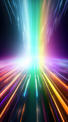 Abstract background with colorful glowing neon moving high speed line and wave and bokeh lights horizontal to vertical. Data transfer concept, reflect on the floor.