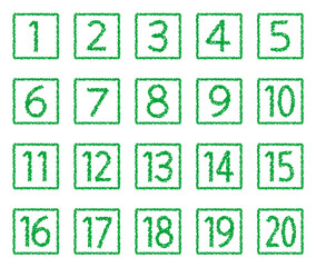 手描きのクレヨン素材　20までの数字アイコンセット