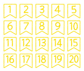 手描きのクレヨン素材　20までの数字アイコンセット