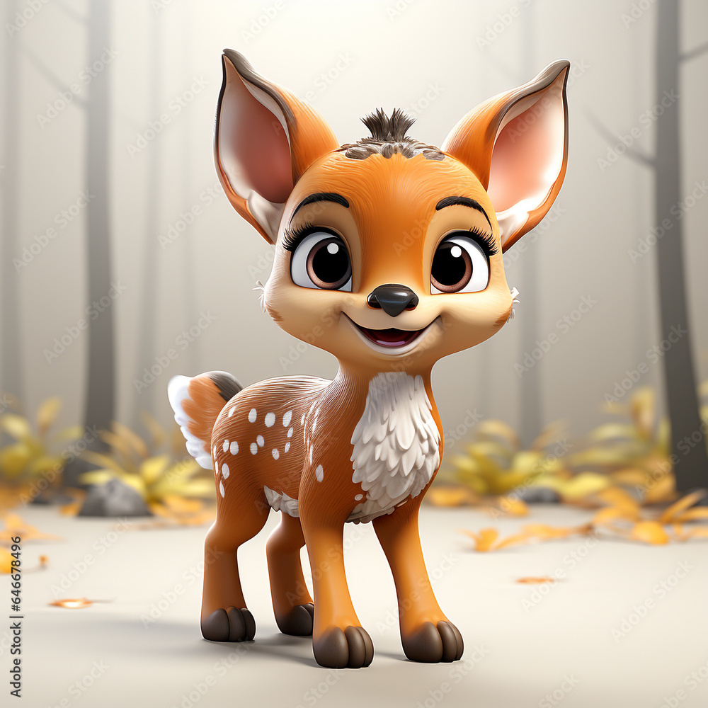 Wall mural 3d cartoon cute deer